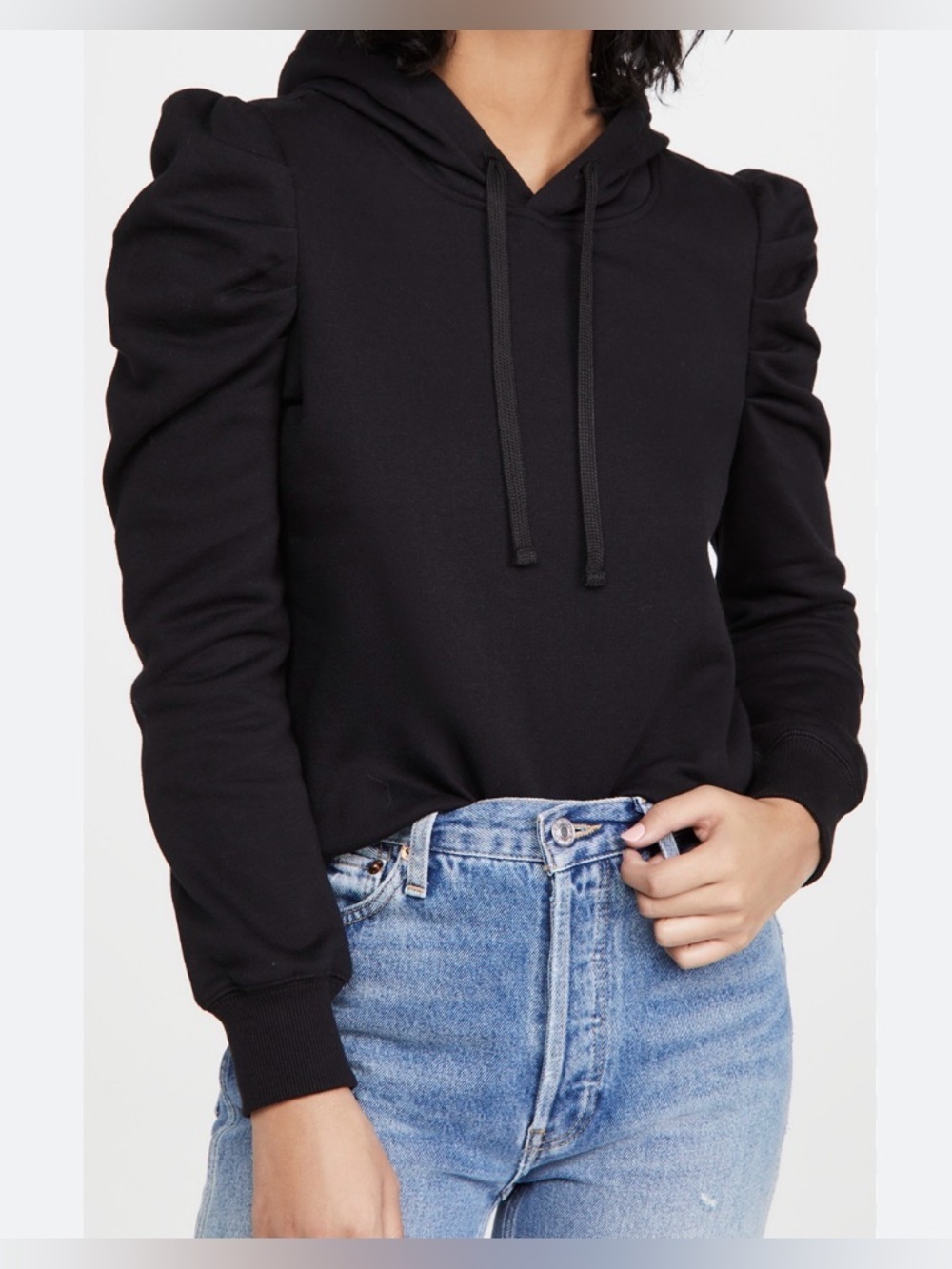 Rebecca Minkoff Janine black puff sleeve hoodie, no size, fits like small